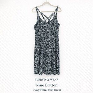 Nine Britton Lizzy Strappy Back Navy Floral Midi Dress Sleeveless NWT 2X
